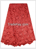 Red African style  wedding dress grown dress Fashion chemical lace fabric embroidered lace fabrics water soluble lace fabric wholesale