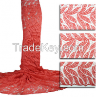 Red Leaves pattern embroidered Guipure lace fabric hollow African laces