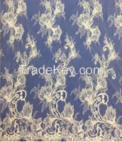 Bilateral eyelash edge lace corded French Chantilly Tulle lace  wedding dress lace fabric wholesale