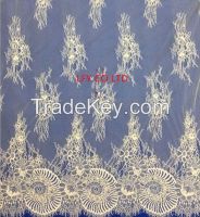 Bilateral eyelash edge lace corded French Chantilly Tulle lace  wedding dress lace fabric wholesale