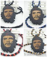 wooden Che Guevara piece pendant necklaces chain/