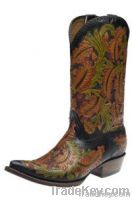 Western Tooled Boots mod.1001, genuine leather made in Mexico