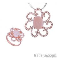 925 silver rose quartz jewelry set