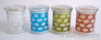 four color sets glass storage jar with glass lid and decal printing