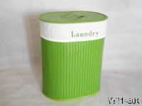 Foldable oval bamboo laundry basket