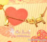 14K Rose Gold, Super Cute Cat & Fish Necklace