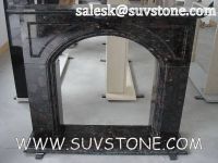 Tan brown indoor stone granite fireplace