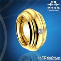 IP Gold Plated Tungsten Ring, CZ Inlay