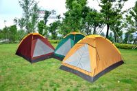 single polyester camping tent with green yellow red color