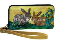 Hand Painted Leather Designer Clutch Purse