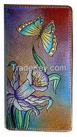 Hand Painted Leather Checkbook Cover Long Wallet