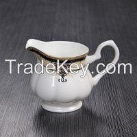 High Quality White porcelain embossed creamer with Golden Rim, milk pot for hotel for wholesale