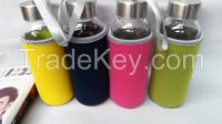 Transparent drinking glass bottle with Stainless steel lid