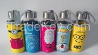 Decal or Clear Glass Water Bottle with Metal Lid