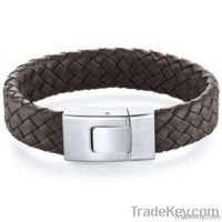 Mens Leather Woven Bracelets with Steel