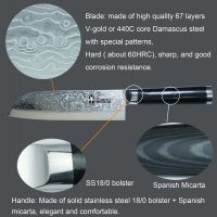Great quality and new fashion micarta handle Damascus santoku knife