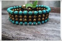 Hippie Turquoise Row Brass Charm Bracelet