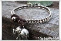 Elephant Silver Bead Woven Anklet