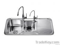 Double bowls with drainboard kitchen sink