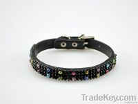 Jewel leather dog collars black 10% discount