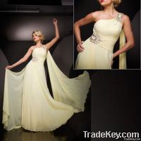 one-shoulder chiffon evening dress L017