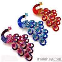 Popular peacock brooch for christmas gift 3colors swa crystal