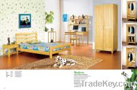 Pine kids children furniture bedroom set bed wardrobe solid wood OEM