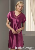 ladies' silk satin short sleeve V-neck nightgown