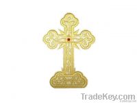 Cross embroidered badge with plastic crystal (75075)