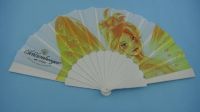 plastic hand fan with fabric allover printing