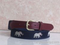 Ribbon Belts with Genuine Leather Tabs and Solid Brass Buckle
