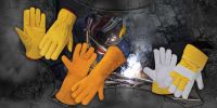 Leather safety and working gloves and equipment means PPE