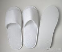 Customized open toe white terry hotel slipper with customized logo