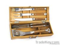 5 piece bbq tools set with bamboo box