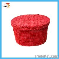 red storage basket with lid