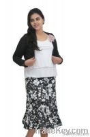Black flower Plus size Gathering layerd skirt