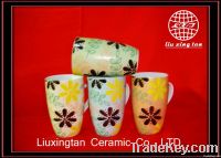 Drum-type porcelain coffee mugs with flower designs