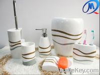 Simple stripes white polyresin bathroom set