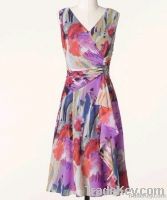 Ladies Flower Printing Wrap Dress