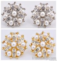 2012 New Pearl Beads Rhinestone Silver Gold Plating Clip Earrings