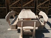 Rustic oak table and benches