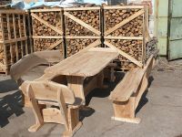 Rustic oak table and benches