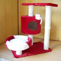 Red white plush cat tree