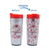 insulated color changing double wall plastic mug paper insert