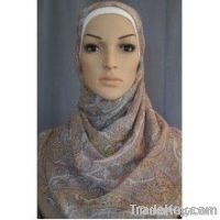 Crinkled Light Blue and Mocha Paisley Hijab