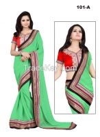 Nirvana Fashion Pista Chiffon With Jari And Stone Work Saree With Blouse Piece