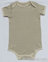 Baby short sleeve baby romper, green and brown