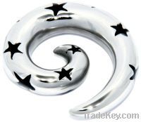 stainless steel organic ear plug with black star guage spiral taper ba