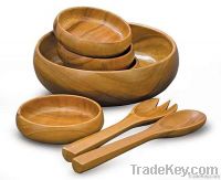 Acacia Salad Set 7Pc Round Calabash