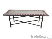 Wrought iron and ceramic mosaic rectangular coffee table